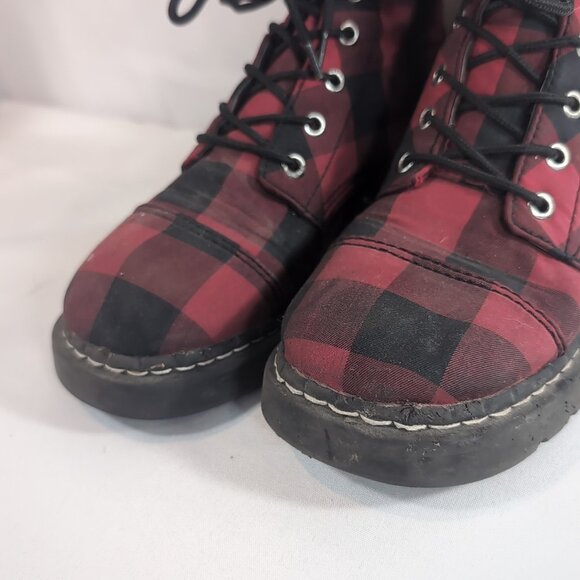 T.U.K. 2013 Anarchic Boots Plaid Red Black Lace Up Women's 9 T2192 7 Eye Punk - Picture 3 of 16